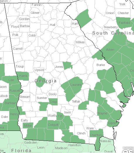The range of Asemeia grandiflora